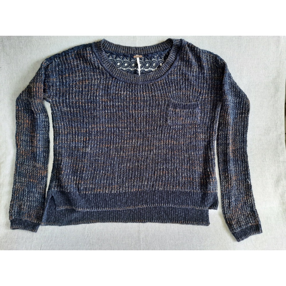 Free People Women Small Crochet Longsleeve Knit Multicolor Pullover Blouse